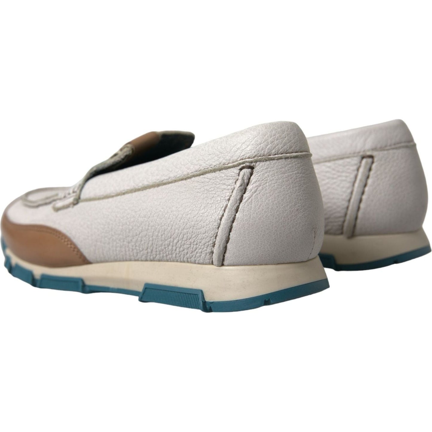 Dolce & Gabbana White Brown Leather Slip On Men Moccasin Shoes