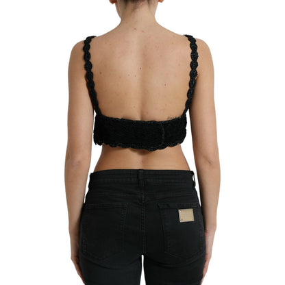 Dolce & Gabbana Black Cotton Bustier Cropped Crochet Tank Top