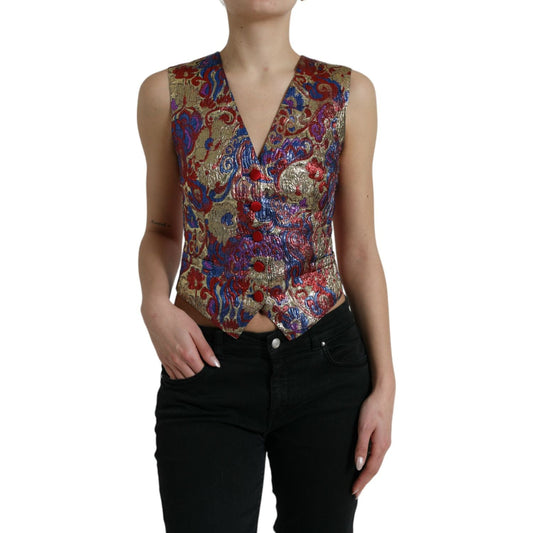 Dolce & Gabbana Multicolor Jacquard Button Waistcoat Vest Top