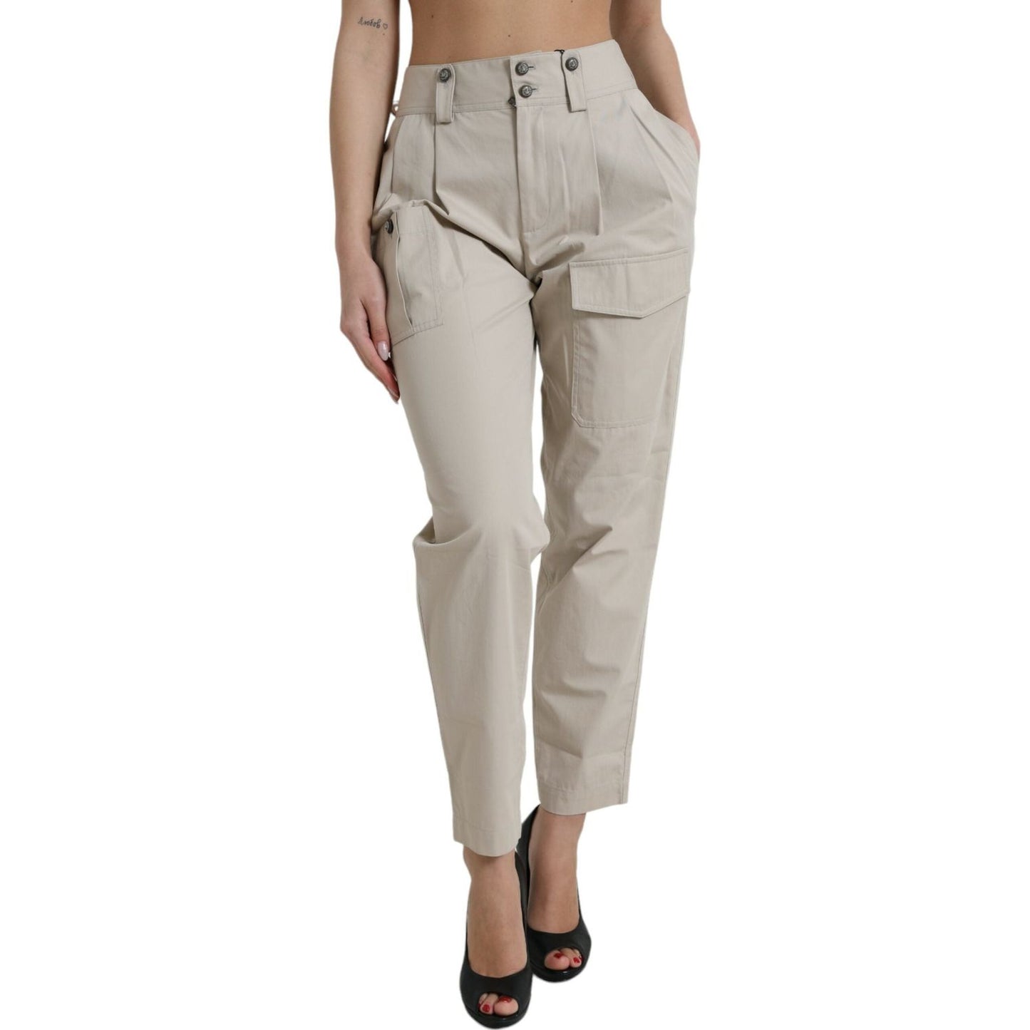 Dolce & Gabbana Beige Cotton High Waist Tapered Pants PAN75125-44