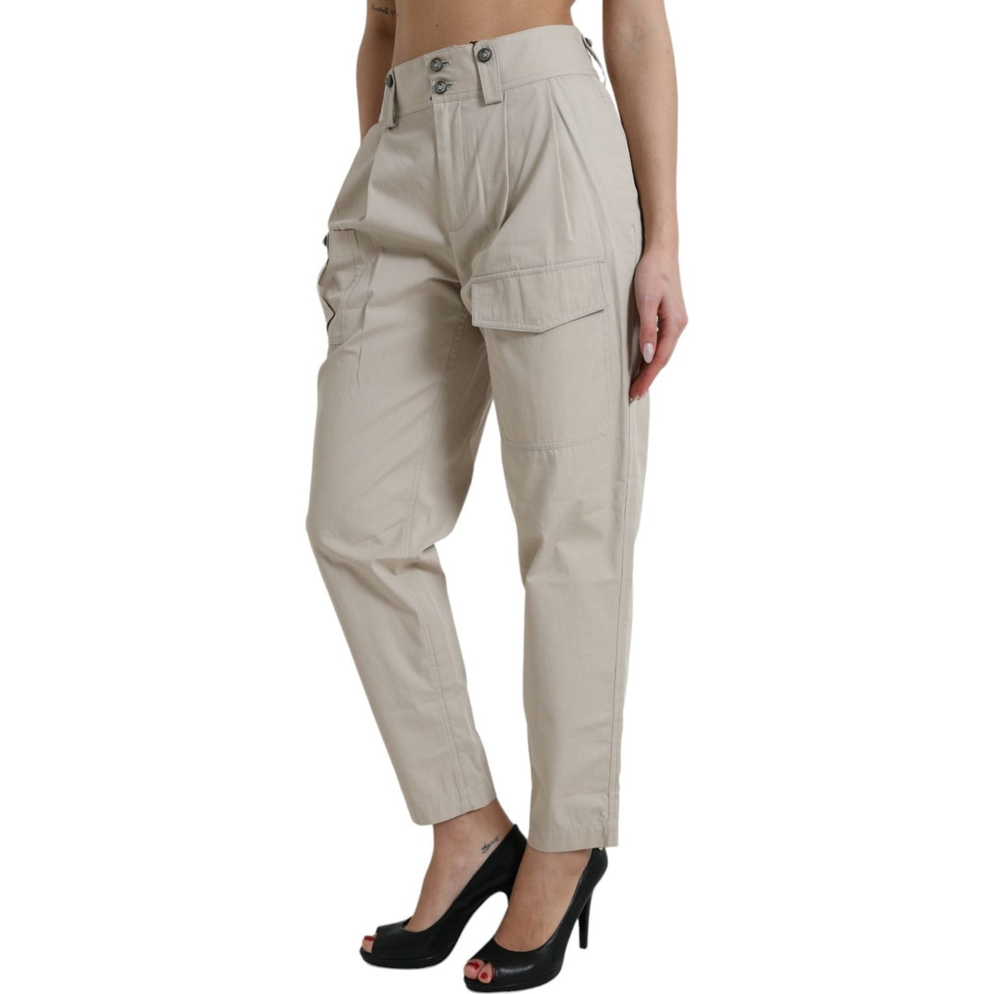 Dolce & Gabbana Beige Cotton High Waist Tapered Pants PAN75125-44