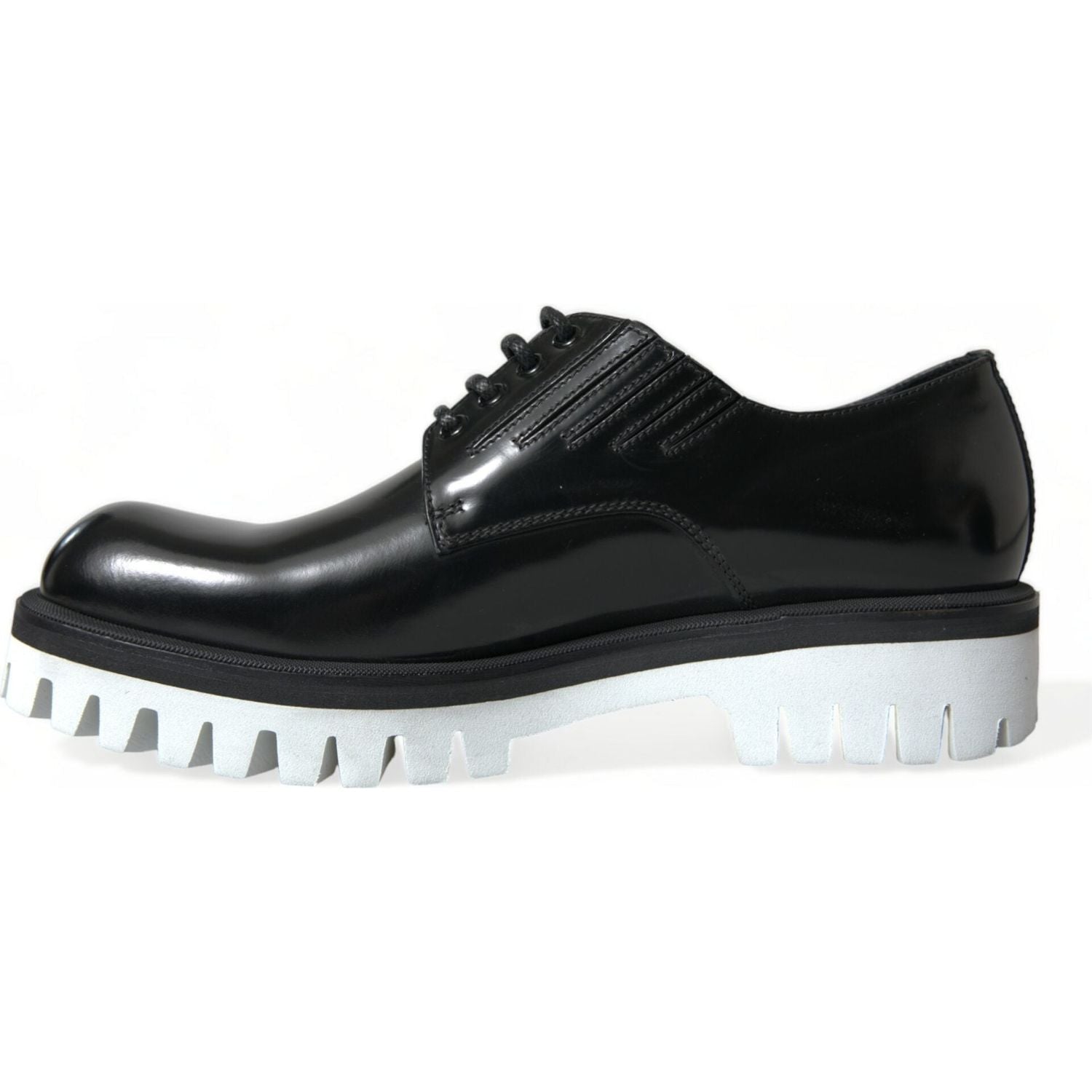 Dolce & Gabbana Black White Leather Lace Up Derby Dress Shoes