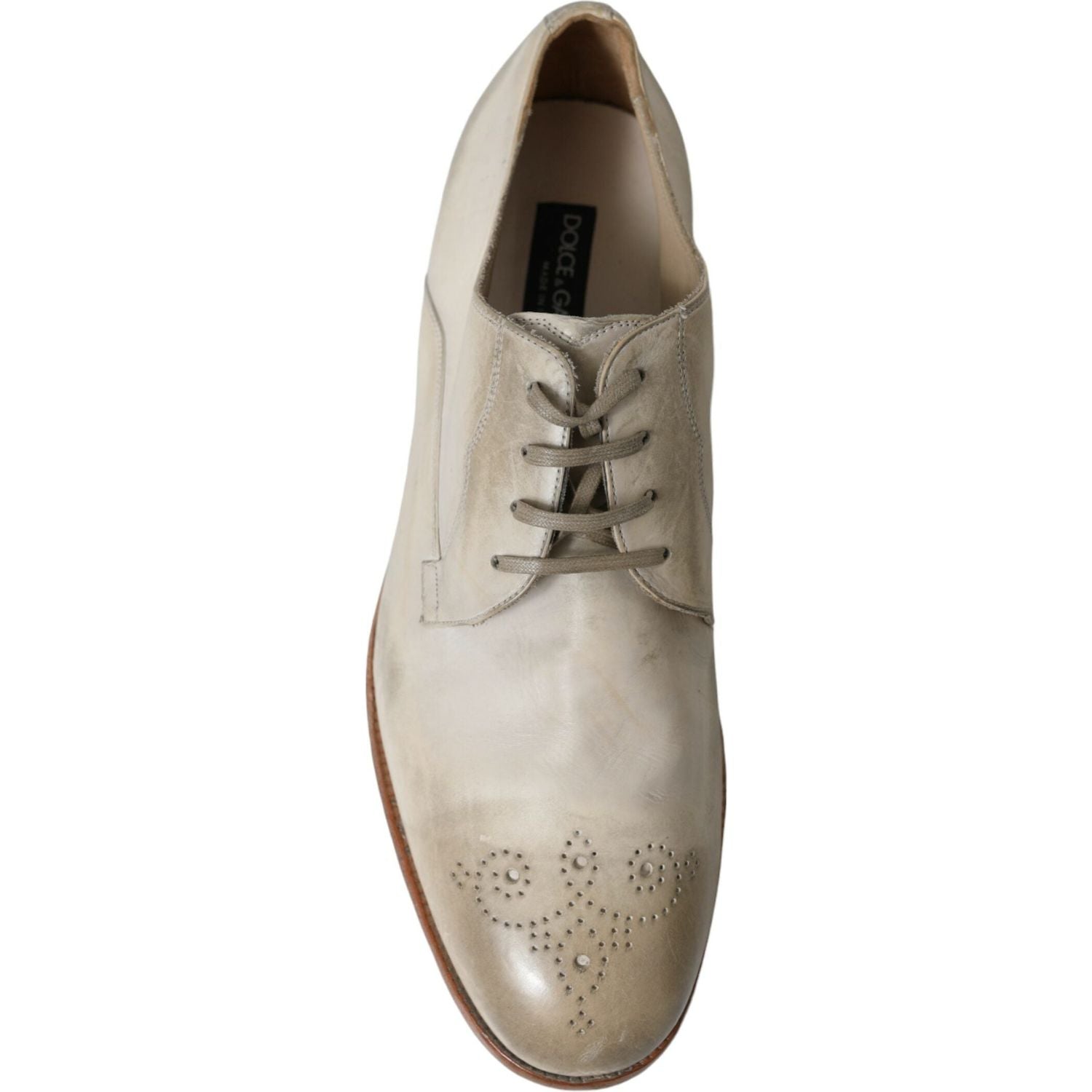 Dolce & Gabbana White Distressed Leather Derby Dress Shoes