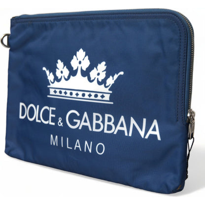 Dolce & Gabbana Blue DG Milano Print Nylon Pouch Clutch Men Bag