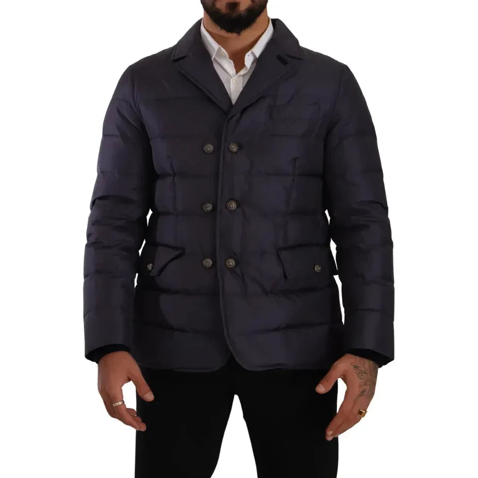 Dolce & Gabbana Blue Silk Goat Coat Blouson Winter Jacket