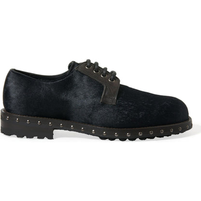 Dolce & Gabbana Black Stable Fur Derby SAN PIETRO Dress Shoes