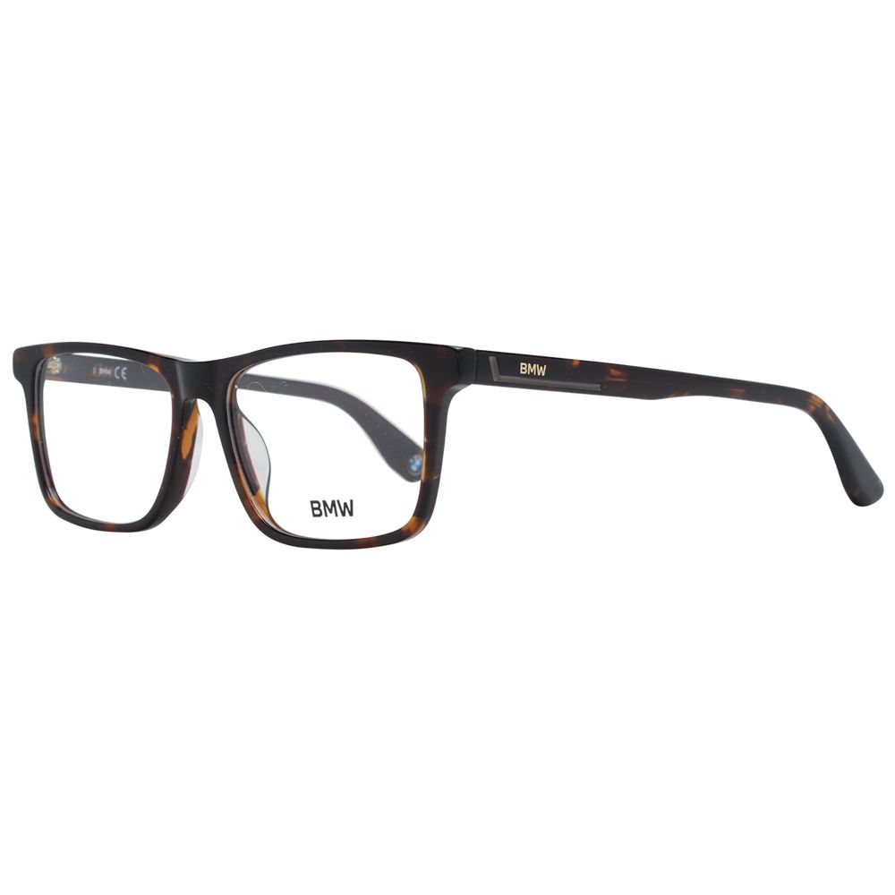 BMW Brown Men Glasses Frame full-rim plastic rectangle design with demo lenses, size 55-16-150, includes branded case.