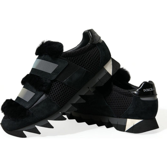 Dolce & Gabbana Black Fur Embellished Suede Sneakers Shoes MV5524-44