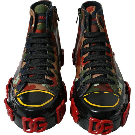 Dolce & Gabbana Multicolor Camouflage High Top Sneakers Shoes MV5549-40