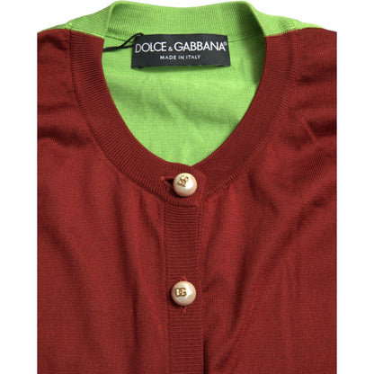 Dolce & Gabbana Multicolor Silk Crewneck Cardigan Sweater