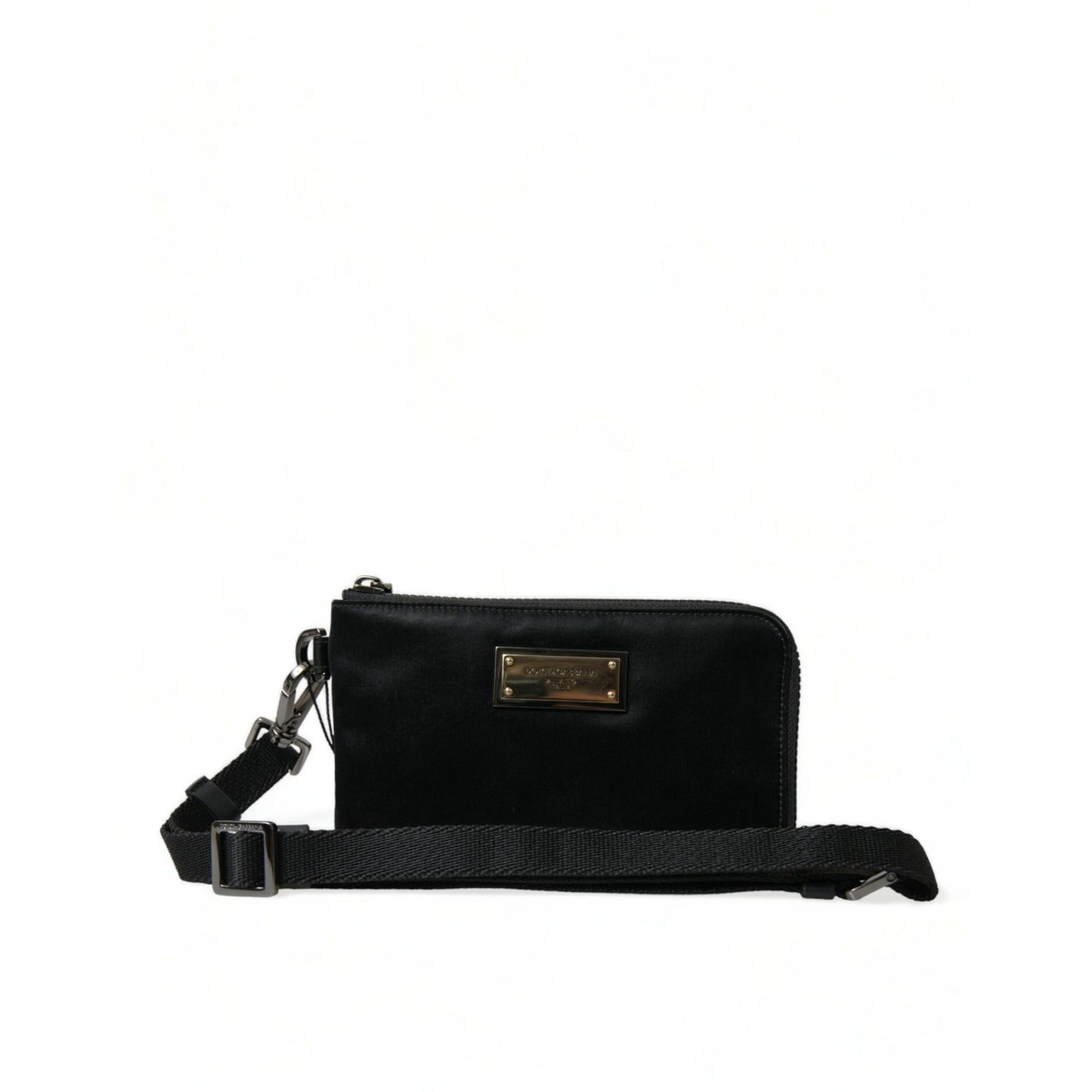 Dolce & Gabbana Black Nylon Logo Plaque Keyring Pouch Clutch Bag