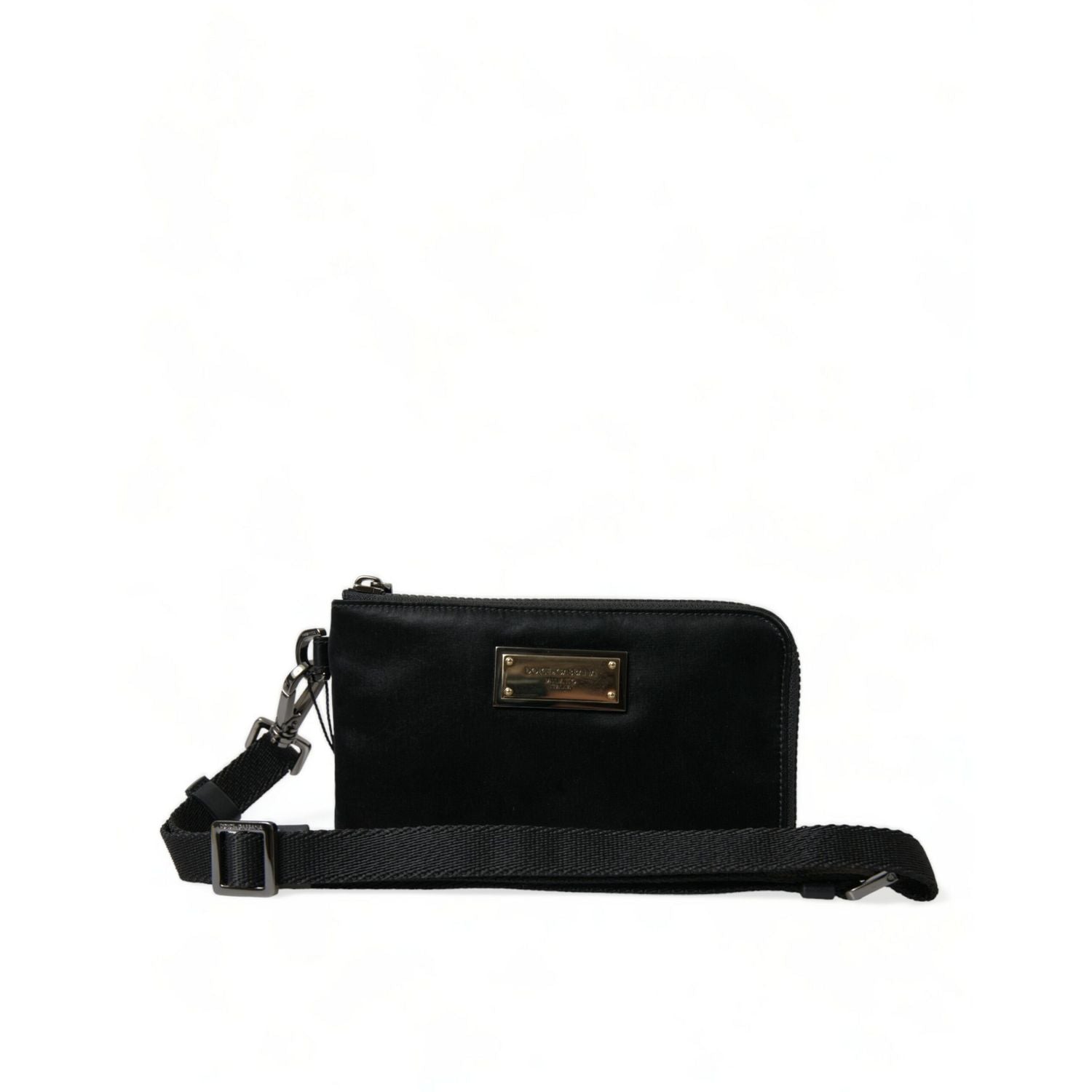 Dolce & Gabbana Black Nylon Logo Plaque Keyring Pouch Clutch Bag