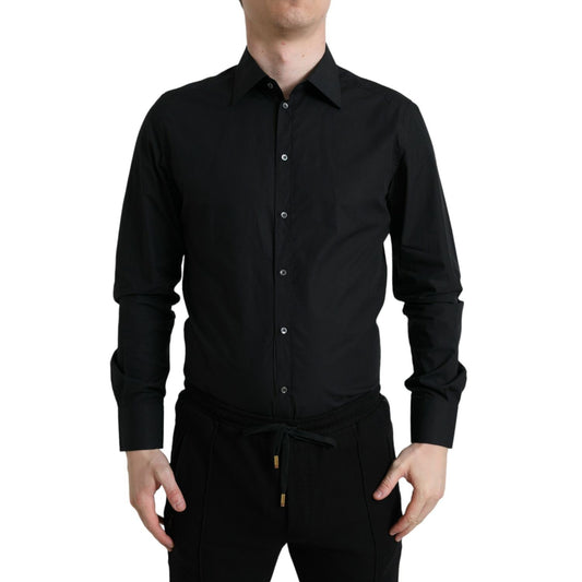 Dolce & Gabbana Black Cotton Men Formal GOLD Dress Shirt