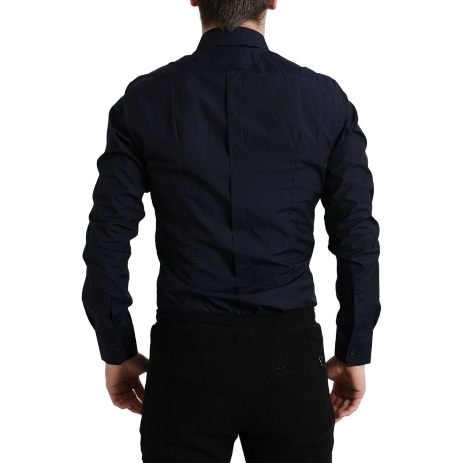 Dolce & Gabbana Navy Blue Slim Fit Formal GOLD Dress Shirt