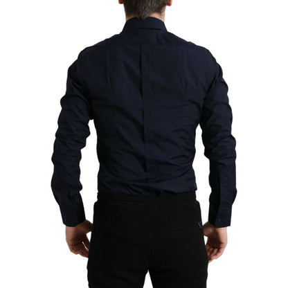 Dolce & Gabbana Navy Blue Slim Fit Formal GOLD Dress Shirt