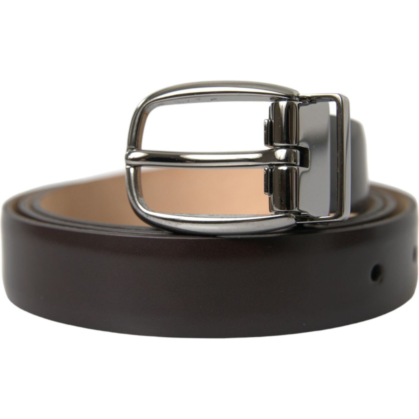 Dolce & Gabbana Dark Brown Leather Silver Metal Buckle Belt