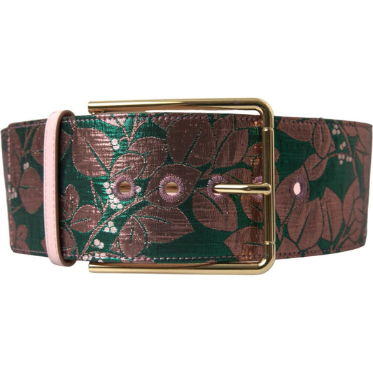 Dolce & Gabbana Multicolor Floral Jacquard Lurex Gold Buckle Belt