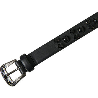 Dolce & Gabbana Black Embellished Leather Engraved Buckle Belt
