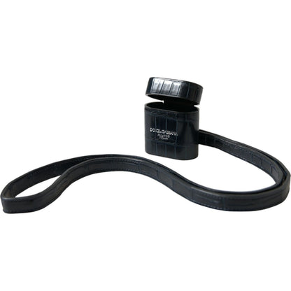 Dolce & Gabbana Black Crocodile Leather Silver Metal Logo Airpods Case