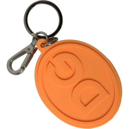 Dolce & Gabbana Orange Rubber DG Logo Silver Brass Metal Keyring Keychain