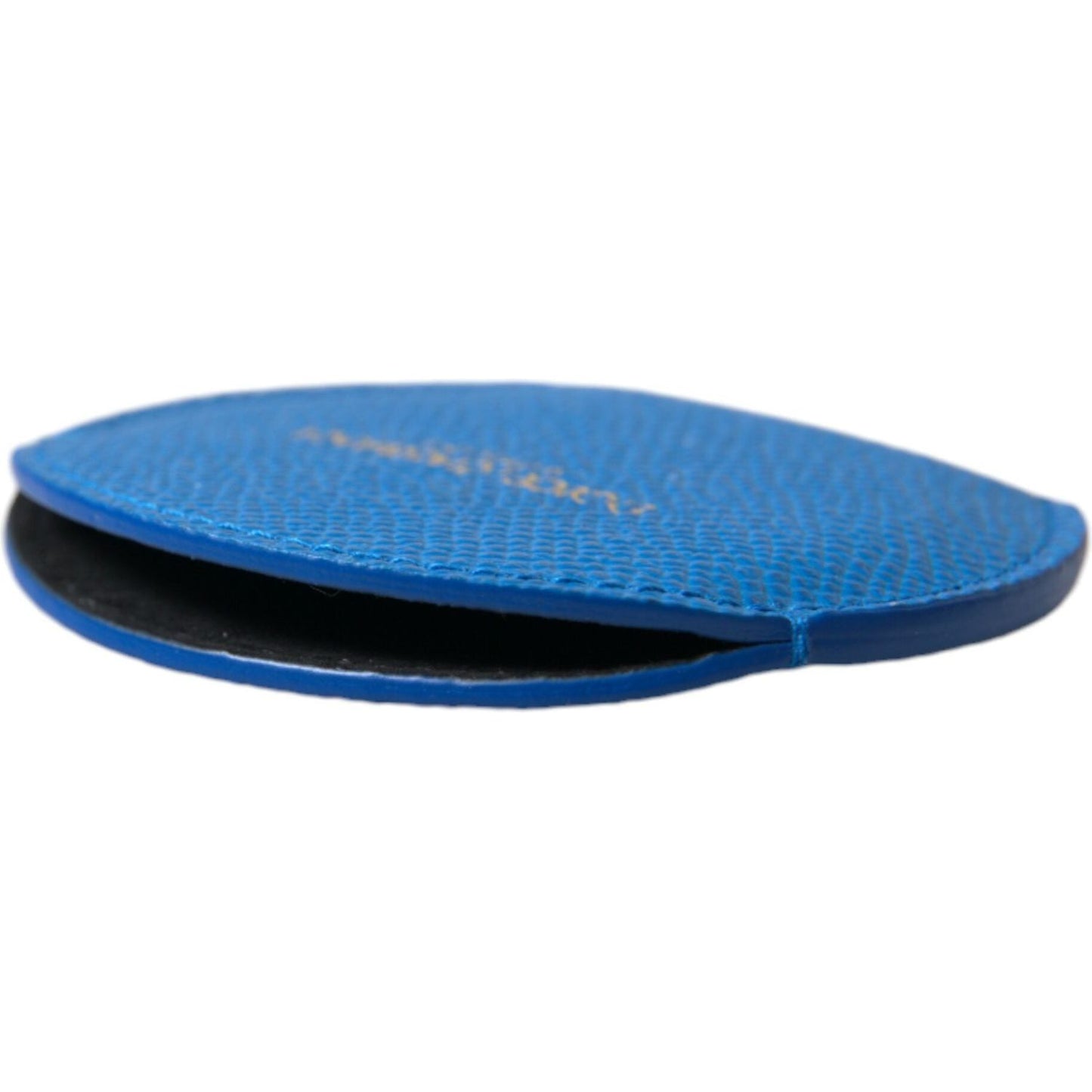 Dolce & Gabbana Blue Calfskin Leather Round Logo Hand Mirror Holder