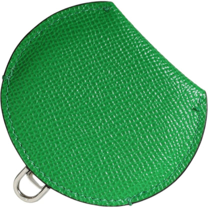 Dolce & Gabbana Green Calfskin Leather Round Logo Hand Mirror Holder