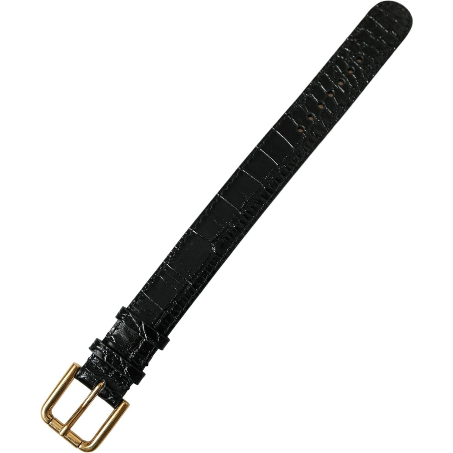 Dolce & Gabbana Black Textured Leather Gold Tone Metal Buckle Armband