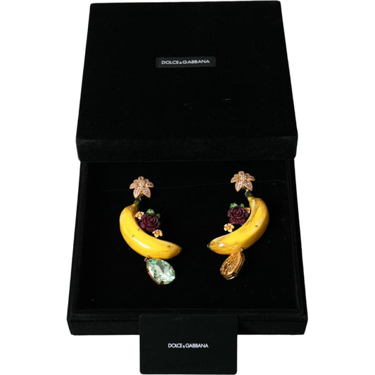 Dolce & Gabbana Gold Brass Crystal Banana Clip-on Jewelry Dangling Earrings SMY101215