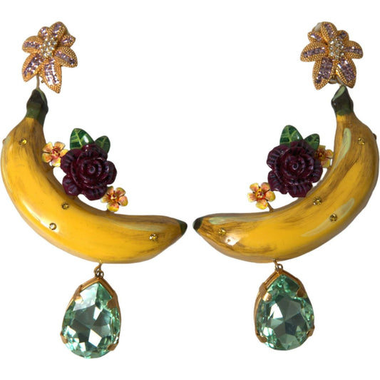 Dolce & Gabbana Gold Brass Crystal Banana Clip-on Jewelry Dangling Earrings SMY101215