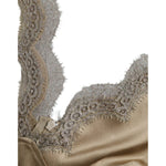 Dolce & Gabbana Elegant V-Neck Sleeveless Lace Trim Top Dolce & Gabbana Slate Gray