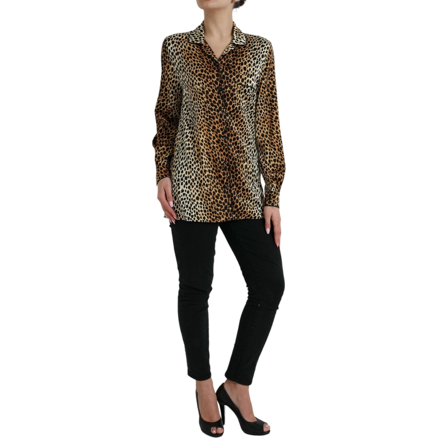 Dolce & Gabbana Brown Leopard Print Long Sleeves Blouse Top