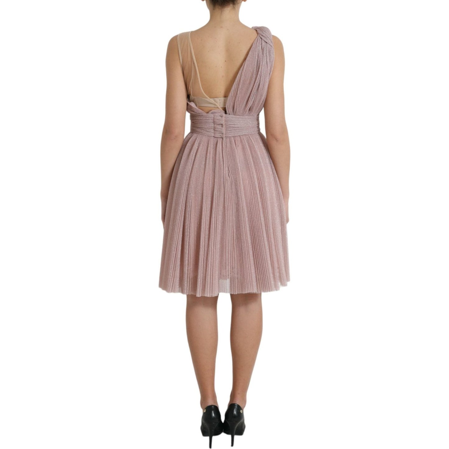 Dolce & Gabbana Light Lilac Pleated Lame Tulle One Shoulder Dress