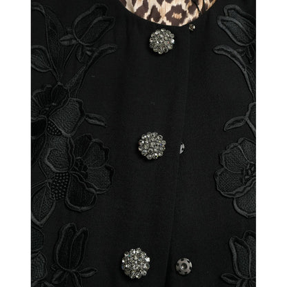 Dolce & Gabbana Black Floral Wool Button Embellished Jacket