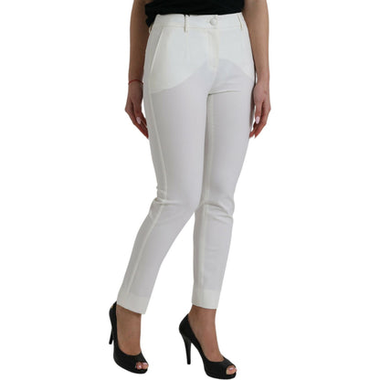 Dolce & Gabbana White Wool Mid Waist Tapered Pants