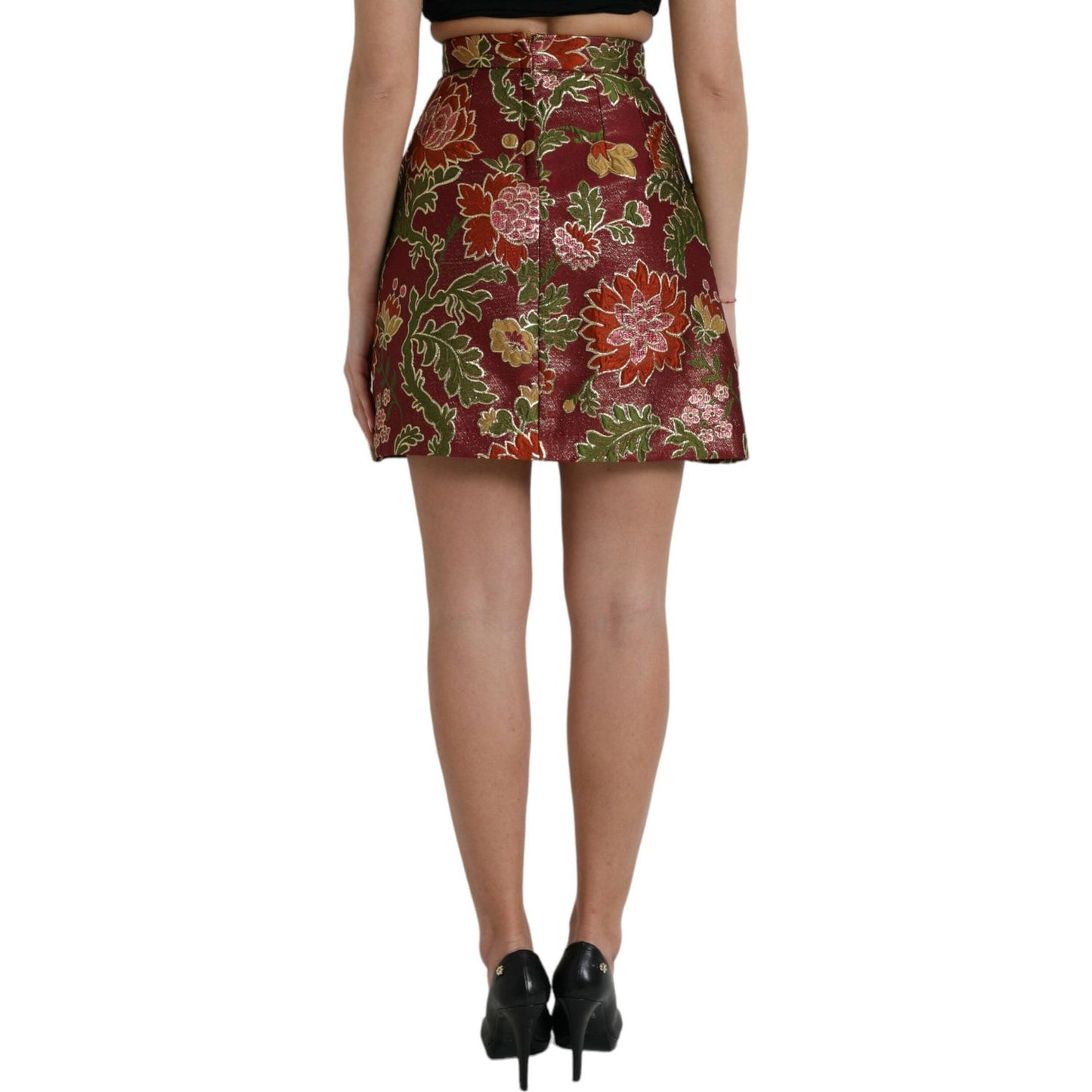 Dolce & Gabbana Maroon Floral Jacquard A-line Mini Skirt