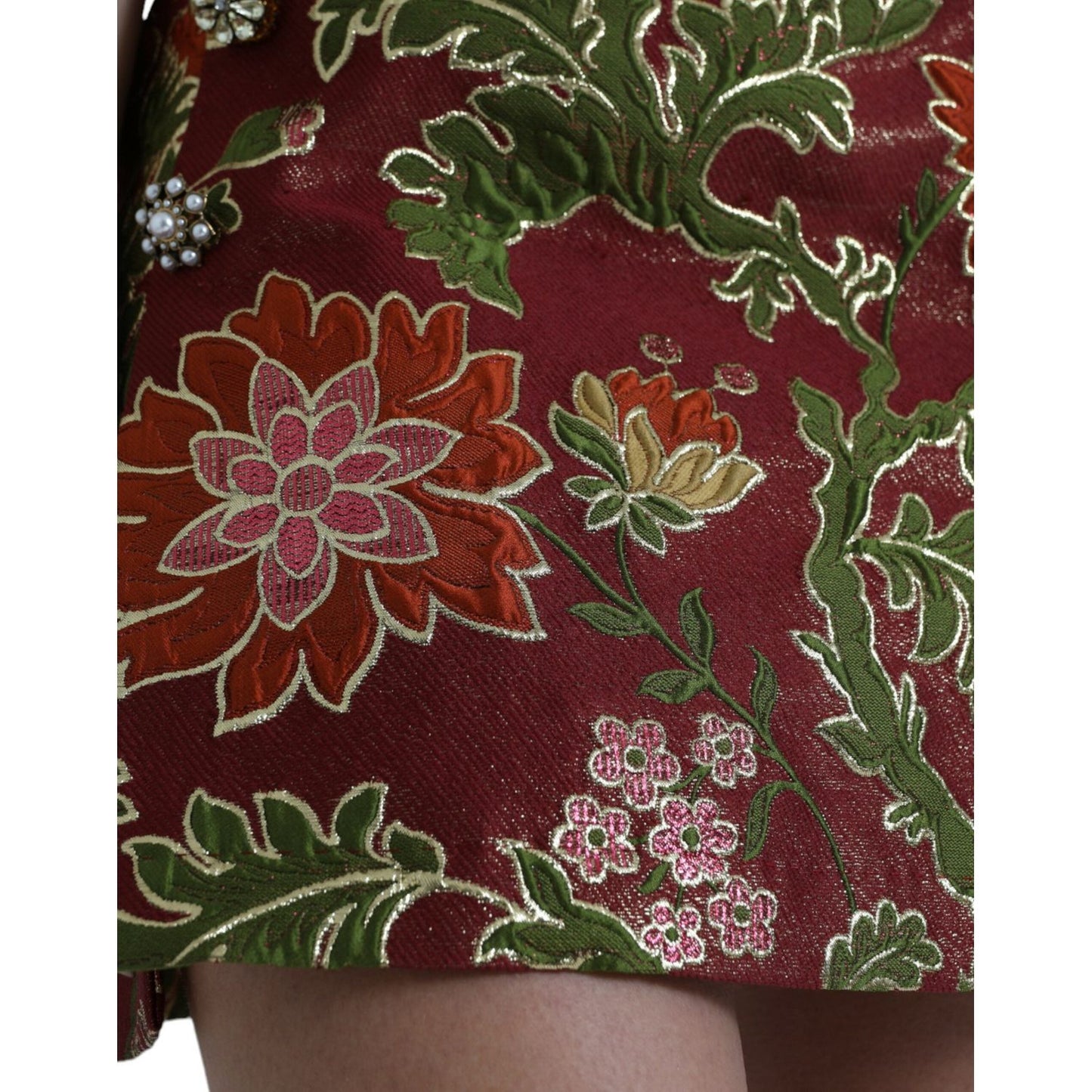 Dolce & Gabbana Maroon Floral Jacquard A-line Mini Skirt