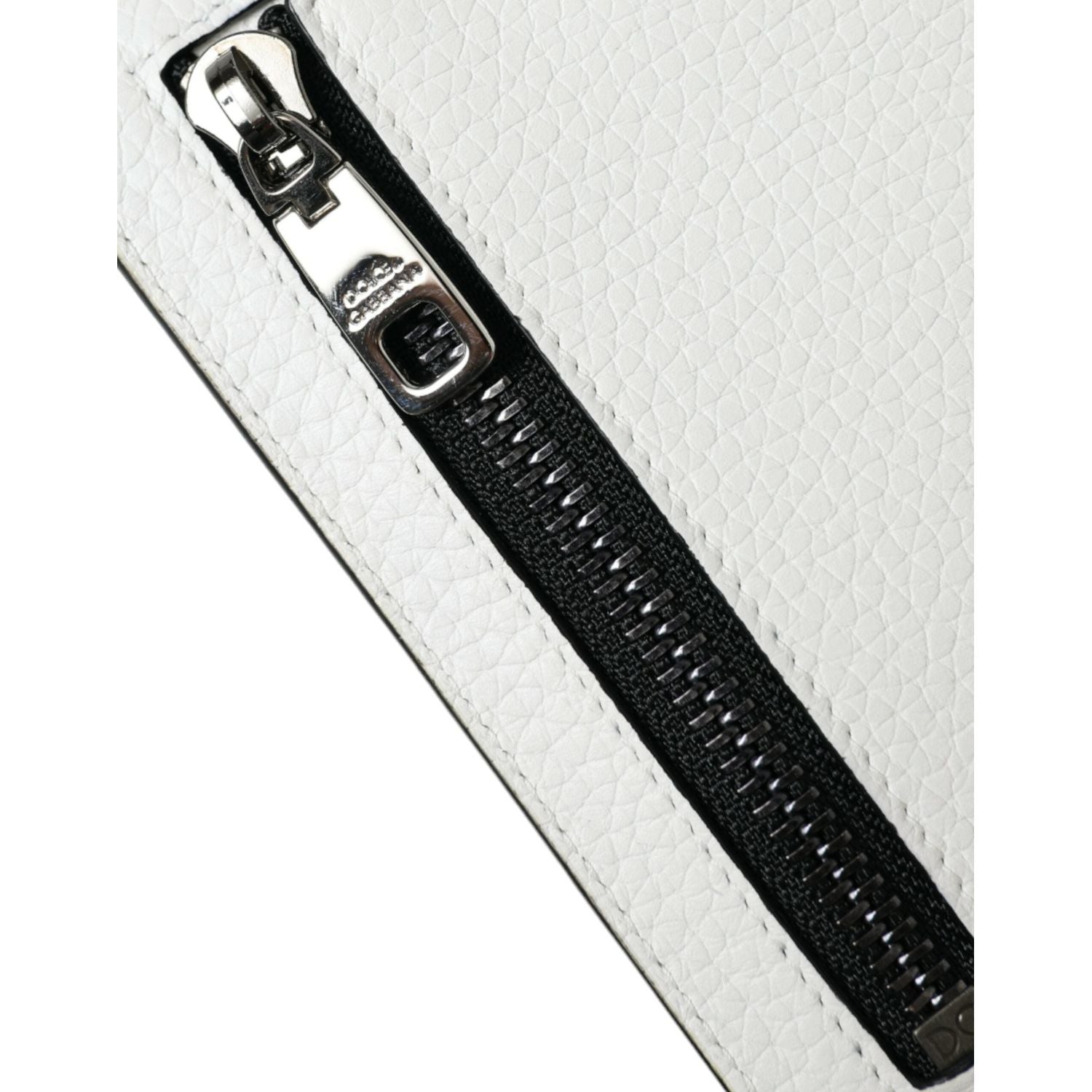 Dolce & Gabbana White Calf Leather Lanyard Logo Card Holder Wallet