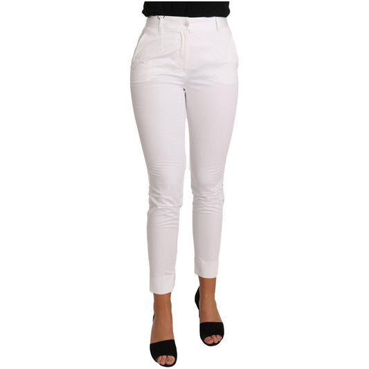 Dolce & Gabbana Chic White Slim Dress Pants Dolce & Gabbana Light Gray