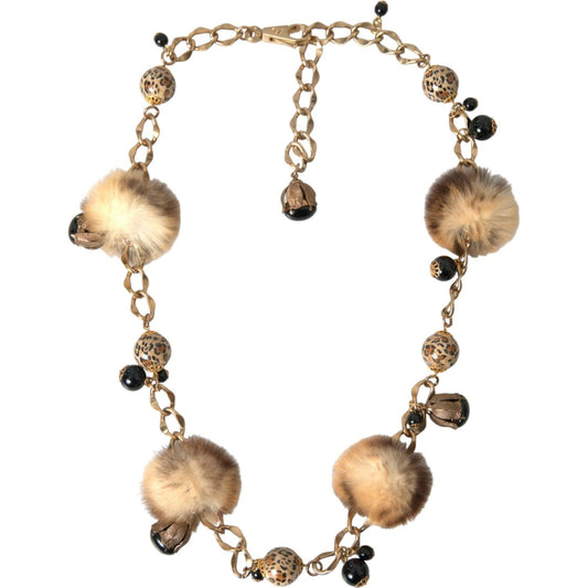Dolce & Gabbana Gold Brass Leopard Fur Pearl Collier Chain Belt SMY101402-100