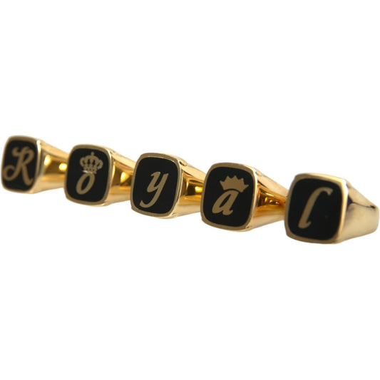 Dolce & Gabbana Gold Brass ROYAL Enamel Set of 5 Ring Ring