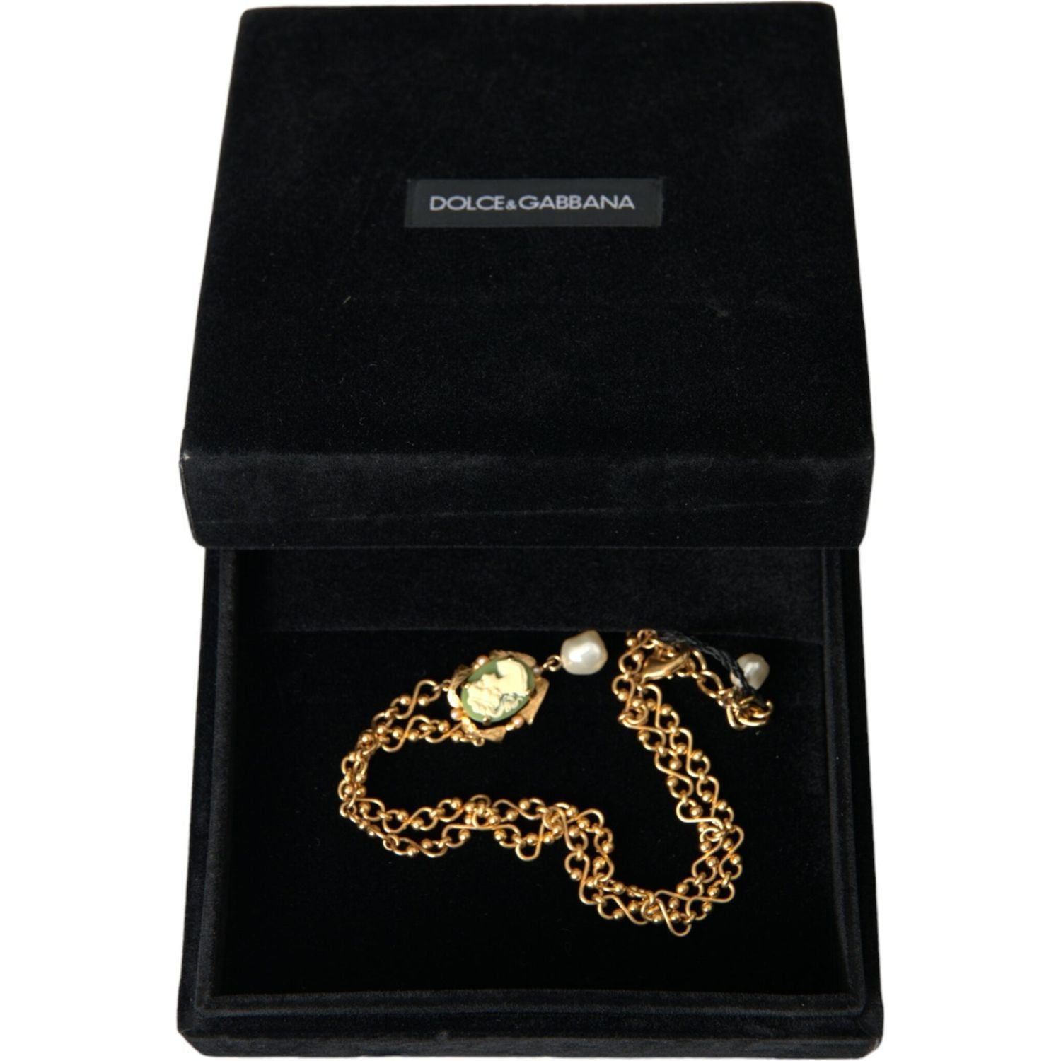Dolce & Gabbana Gold Brass Chain Pearl Pendant Charm Necklace