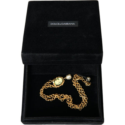 Dolce & Gabbana Gold Brass Chain Pearl Pendant Charm Necklace Necklace