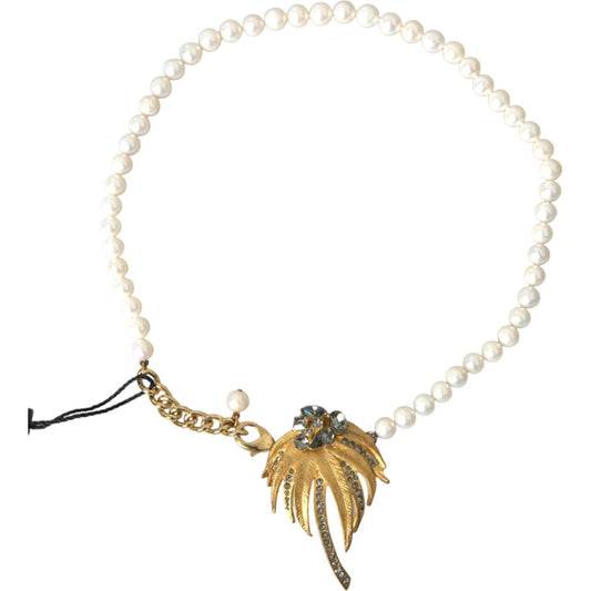 Dolce & Gabbana Gold Brass Crystal Pearl Tree Pendant Charm Necklace Necklace