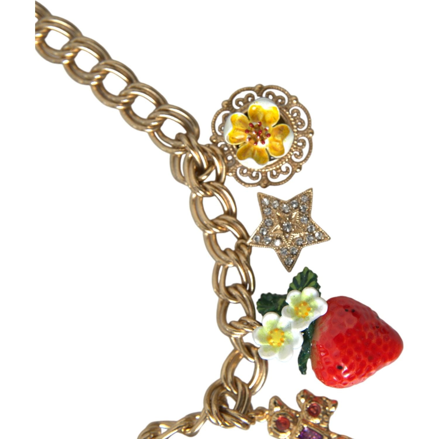 Dolce & Gabbana Gold Chain Rose Cross Strawberry Star Pendant Necklace