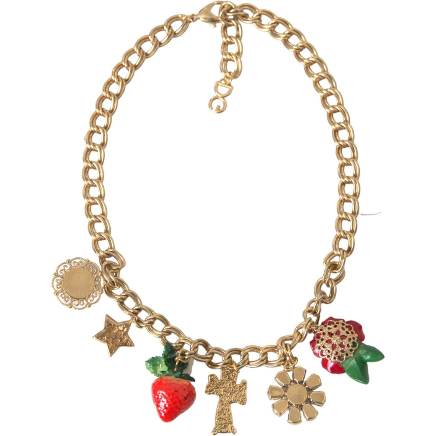 Dolce & Gabbana Gold Chain Rose Cross Strawberry Star Pendant Necklace Necklace