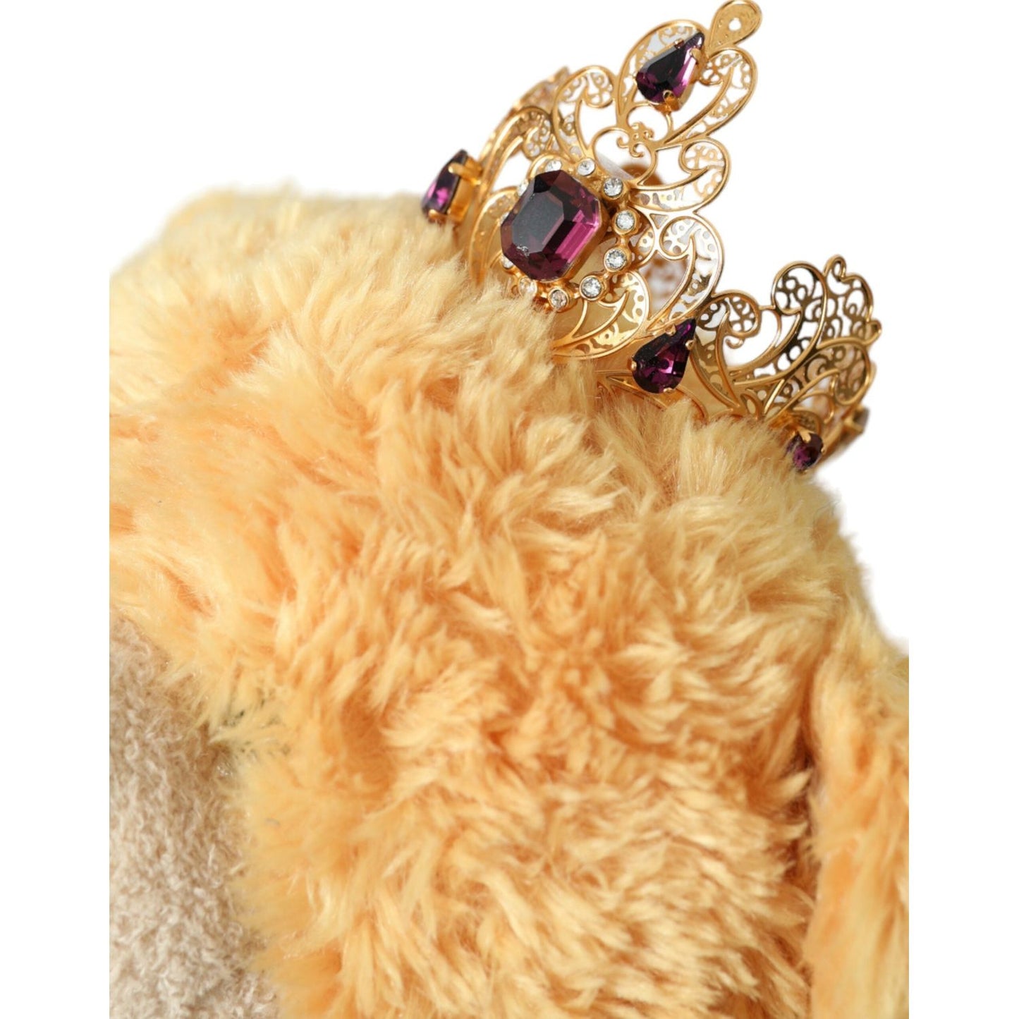 Dolce & Gabbana Brown Teddy Bear Gold Crystal Crown Hair Band Diadem SMY101424