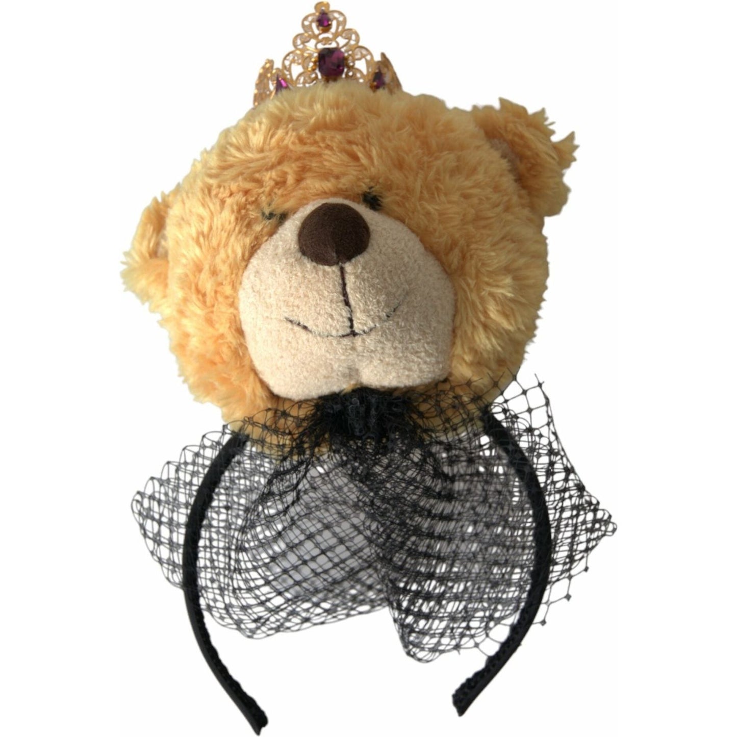Dolce & Gabbana Brown Teddy Bear Gold Crystal Crown Hair Band Diadem SMY101424