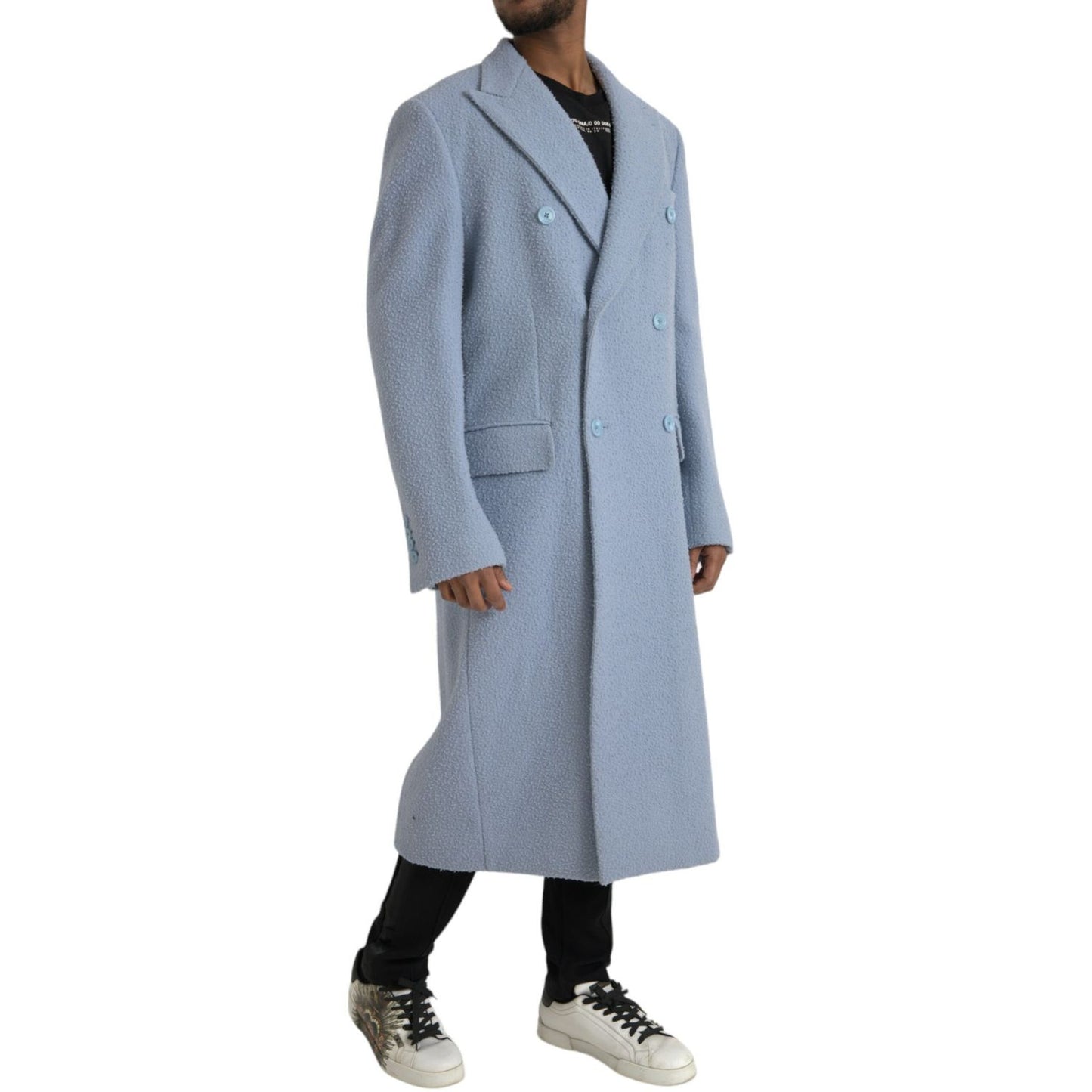 Dolce & Gabbana Blue Double Breasted Long Trench Coat Jacket