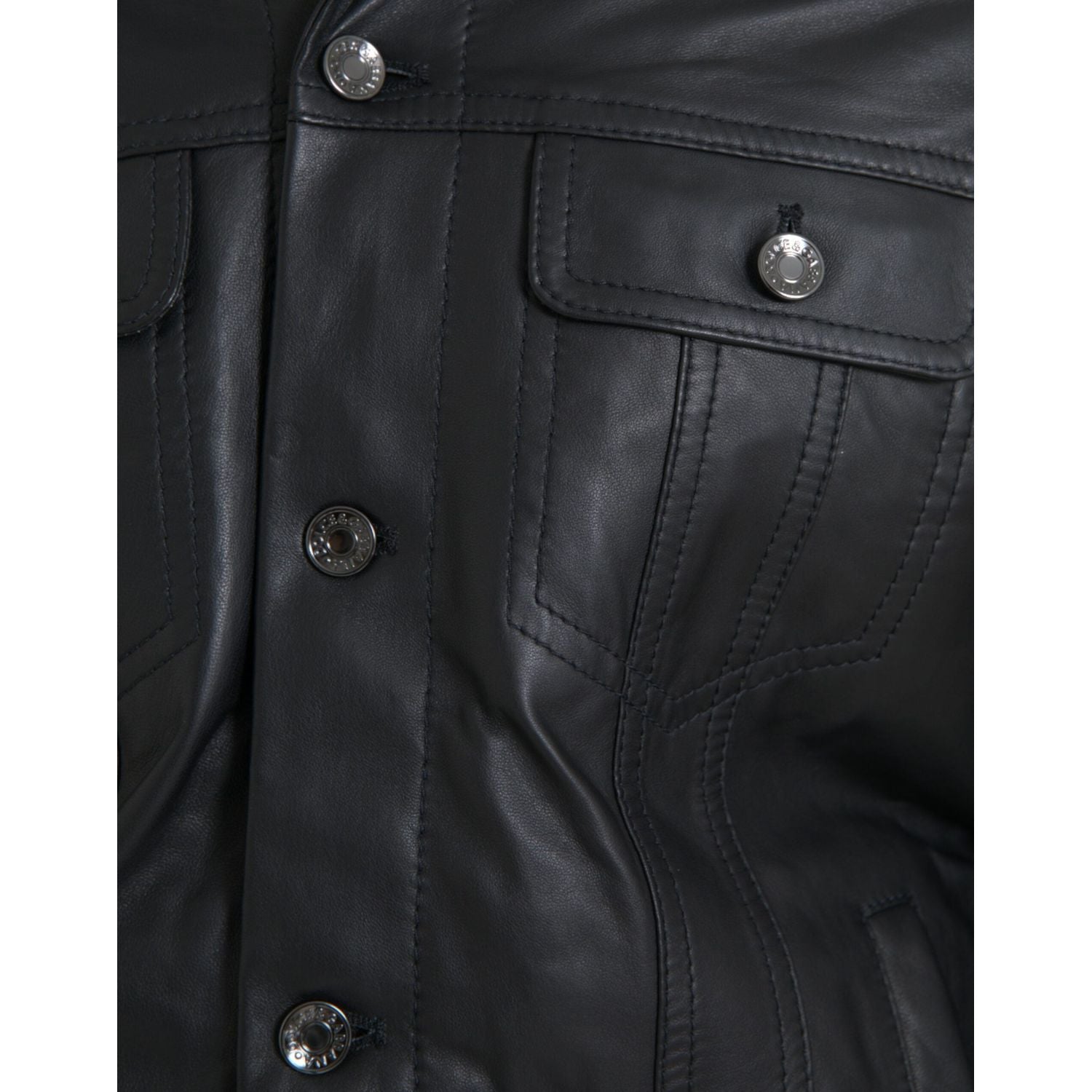 Dolce & Gabbana Black Leather Fur Collar Biker Coat Jacket
