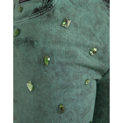 Dolce & Gabbana Green Crystals Cotton Stretch Slim Jeans